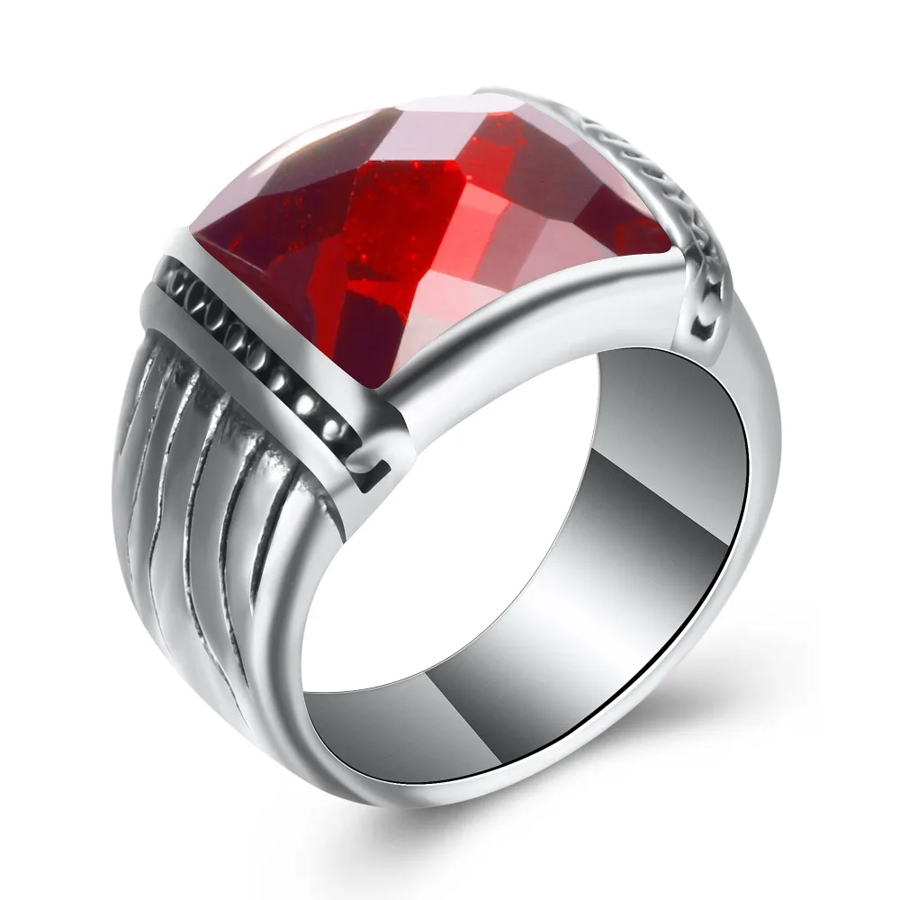 Mosaic Blue Sand Stone Pomegranate Red Stainless Steel Vintage Jewelry Men Ring Rock Rings for Party