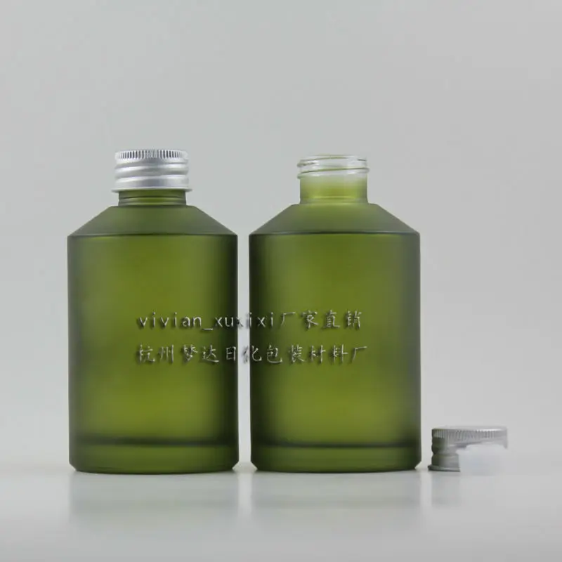

200ml olive green frosted Glass bottle with silver aluminum screw cap + reducer,cosmetic packing,cosmetic bottle,packing for oil