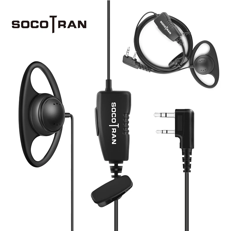 Socotran PMLN6535 Walkie Talkie Earpiece D-Gaya Over-The-Ear Earpiece dengan PTT & MIC K Plug untuk Socotran SC-600 SC-508 SC-308