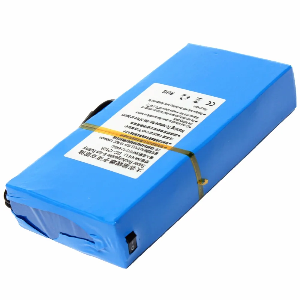 Portable 12V Battery Pack 12000mAh DC 12.6V Rechargeable Lithium Battery for Street Light Instrument LED Lamp Standby Power Cell