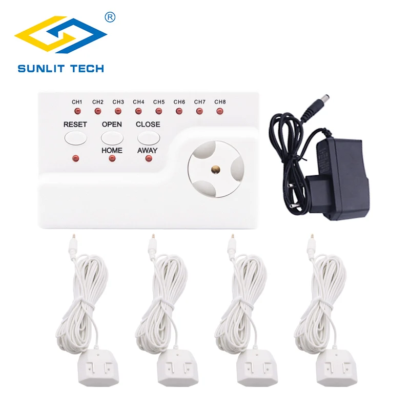 Water Leak Control Water Equipment Support 100-240V DC12V EU Plug with 4pc 6-Meter Water Detect Sensor