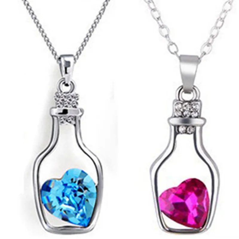 Korean Trendy Chains Necklace Popular Style Love Drift Bottles Pendant Necklace Heart Crystal Pendants Colar Fashion Jewelry