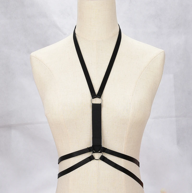 

Black Body Harness Erotic Lingerie Body Bondage Harness Crop Top Fetish Wear Bodysuit Harajuku Punk Cupless Harness Belt O0470