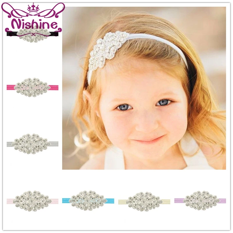 Nishine Girls Rhinestone Headband Little Princess Elastic Bow Hairband Photo Shooting Prop Birthday Gift Wedding Party Headbands