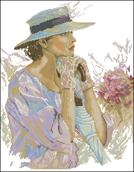 

Вышивка крестом, наборы для вышивания, элегантная женщина в шляпе, 18CT 14CT, наборы для вышивания своими руками, художественный узор, декоративная вышивка крестом.