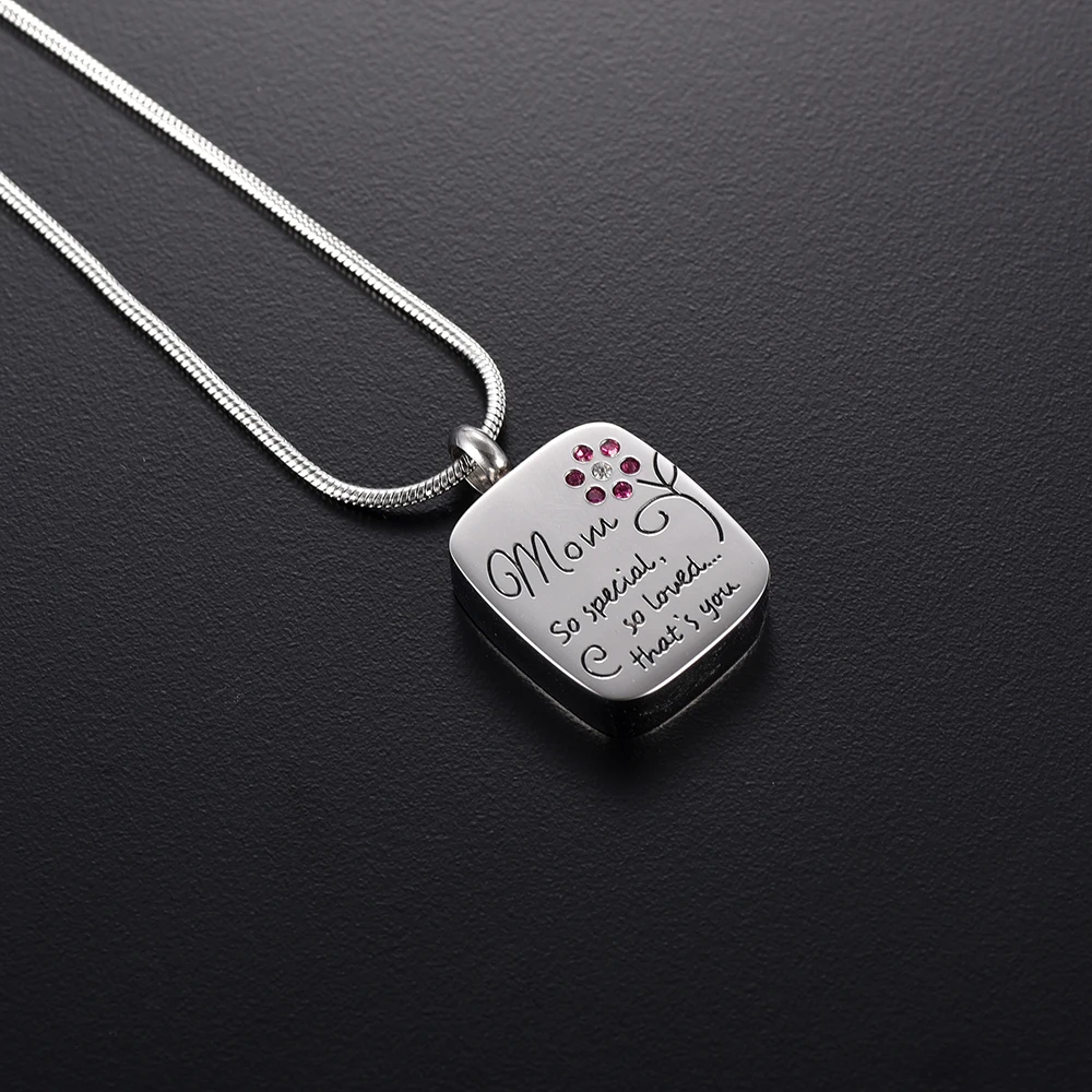 IJD9919 Mom Memorial Ashes Keepsake Urn Pendant Necklace Stainless Steel Cremation Jewelry Family Necklace Love Charm