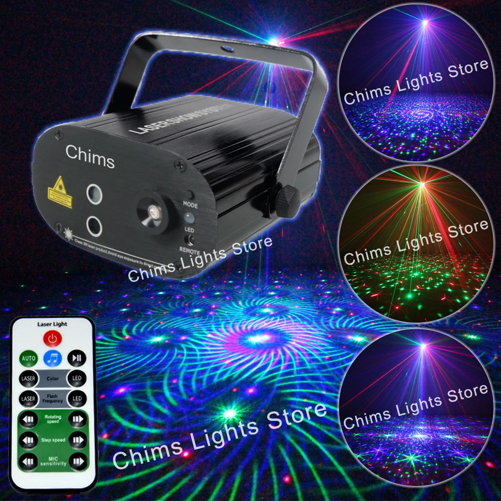 Chims DJ Laser Lighting Full Color RGB 12 Patterns Stage Light Red Green Blue Laser Lighting Funny Projector Decoration Disco