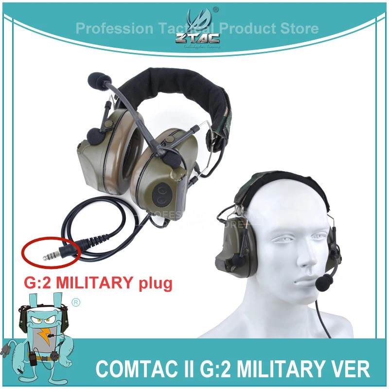 Z-tac Tactical Headset Comta II Sshooting Aviation Headset Pickup PTT Active Headphones G:2 Military Plug Pelto ZH041