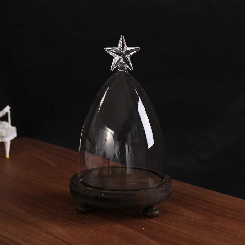 Free Shipping 2sets/pack 10*15cm Conical Star Top Glass Dome Vase Home Decorative Transparent Cover Wedding Favor Gif