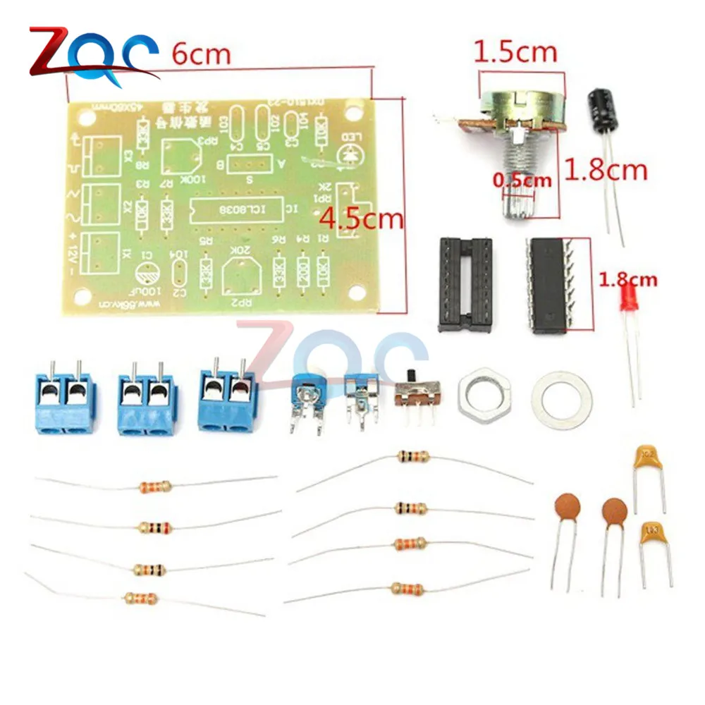 1 Set ICL8038 Monolitico Funzione Generatore di Segnale Modulo Kit FAI DA TE Sine Quadrato Triangolo