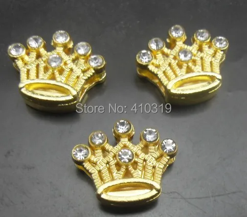 

Wholesale 100pcs/lot 8mm rhinestones gold color crown slide charm