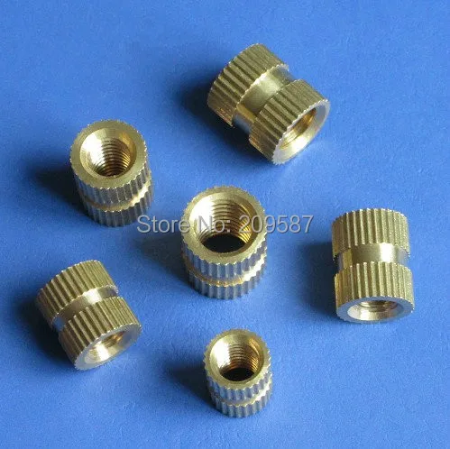 100Pcs ทองเหลือง Knurl Nuts M3x4mm(L)-5มม.(OD) เมตริกเกลียว