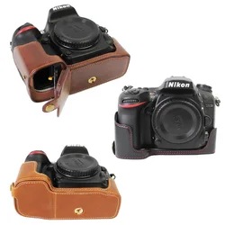 Retro w stylu Vintage PU Leather torba na aparat fotograficzny pół case dla Nikon D7100 D7200 futerał na aparat fotograficzny z otwarta baterii