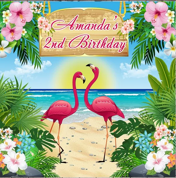 

custom flamingo flower leaves sea beach sun birthday photo studio background High quality Computer print party backdrop