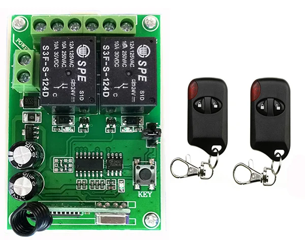 DC24V 2CH Wireless Remote Control Switch System Receiver+cat eye Transmitters for Appliances Gate Garage Door shutters/ lamp