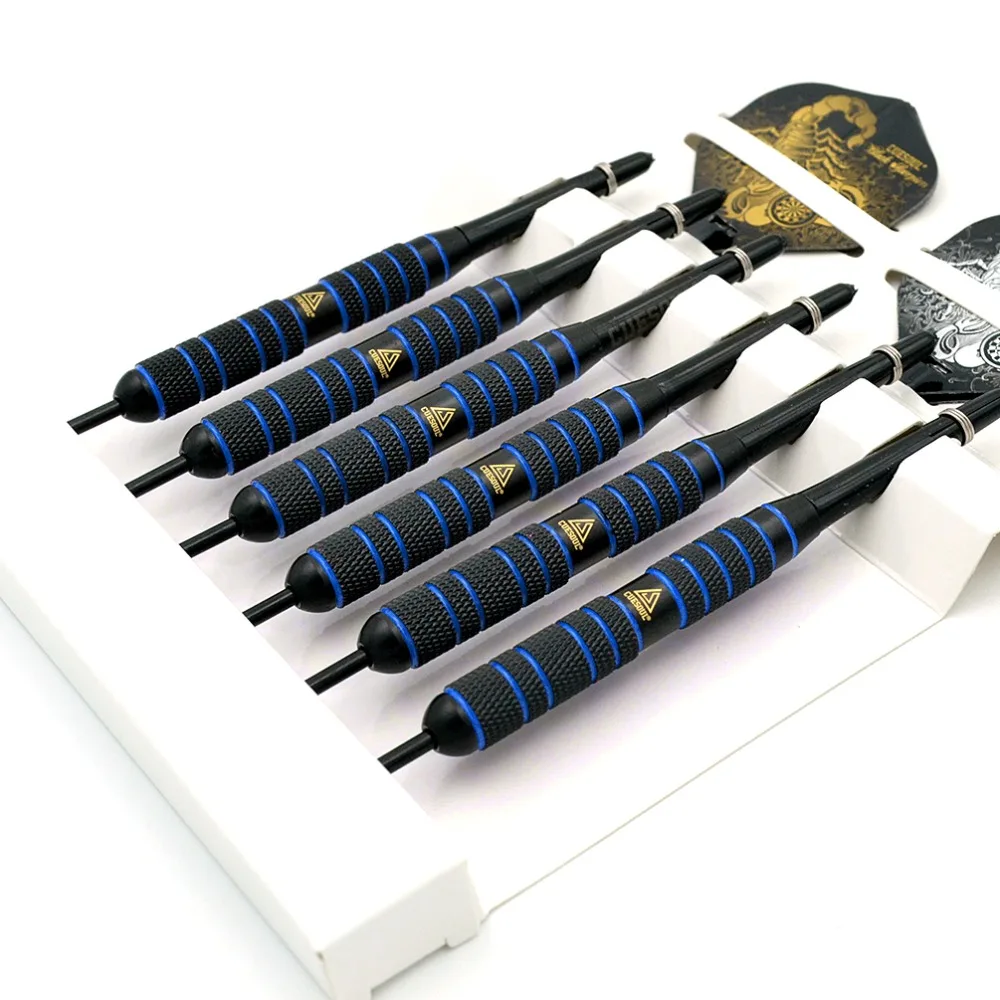 CUESOUL Blue 20g/22g/24g Steel Tip Black Coated Brass Dart Set - Pack of 6 Pcs