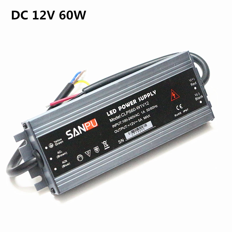 LED Strip Power Supply 110V 220V to 12V LED Driver IP67 Waterproof Ultra Thin LED Light Transformer 60W 100W 120W 150W 200W