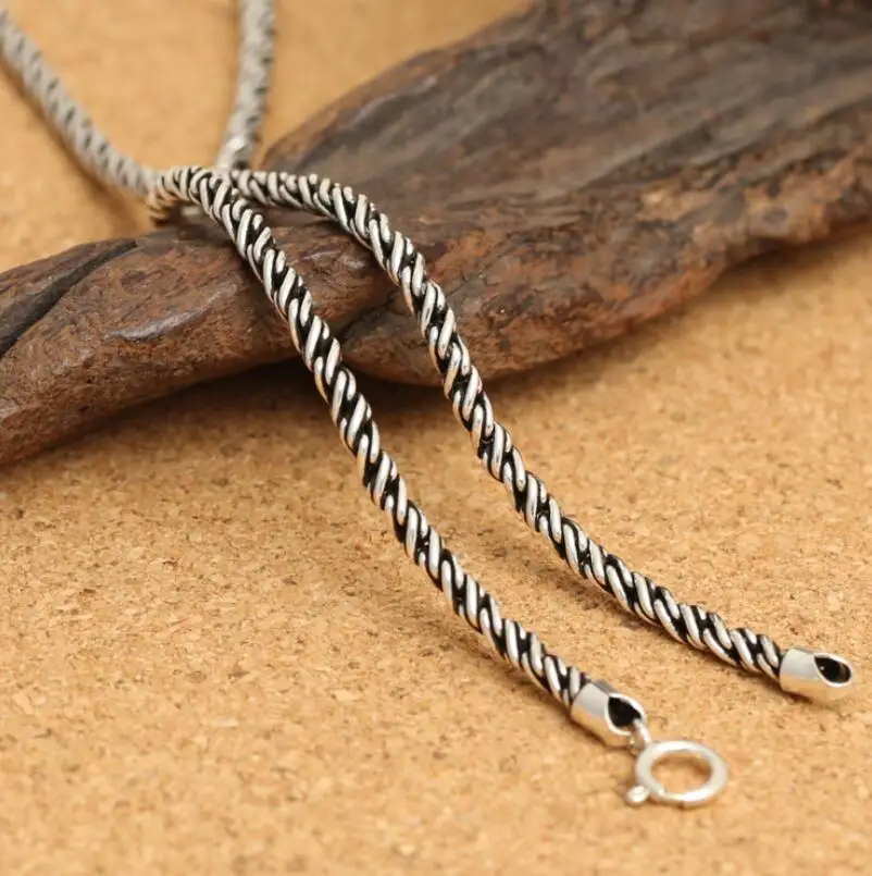 1mm 1.5mm 2mm Retro Twist Rope Chain Necklace for Men Women 925 Sterling Silver Necklace Mens Black Thai Silver Jewelry