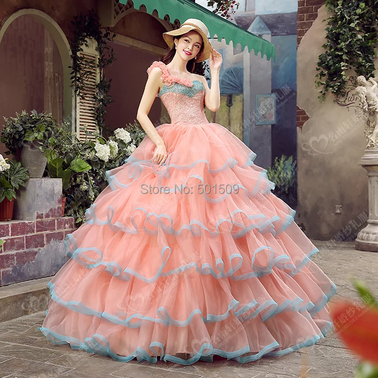 Medieval Renaissance Gown beading floral full ruffle dress event Costume Victorian Gothic Marie Antoinette Colonial Belle Ball