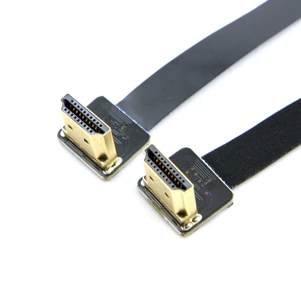 0.2M FPV Dual Up Angled 90 Degree HDMI Type A Male to Male HDTV FPC Flat Cable for Multicopter Aerial Photography 10CM 50CM