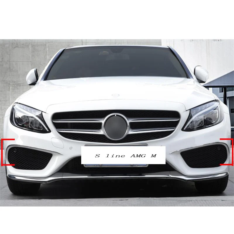 For Mercedes Benz C Class W205 Car styling Front fog lamps cover grille slats lights Sticker decoration strips auto Accessories