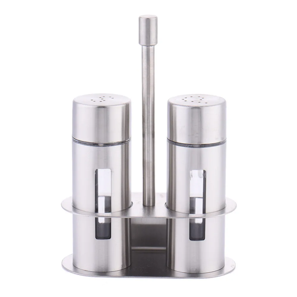 Castor Stainless Steel Salt Pepper Shaker Set Odor-Free Spice With Stand Condiment Box Cooking Seasoning Bottle Kitchen Tools