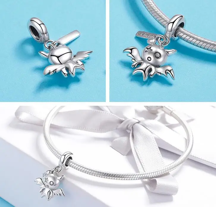 The Christmas DEALS 100% 925 Sterling Silver Cute Demon Pendant Fit Necklaces Bracelet for Women Fine Jewelry Gifts