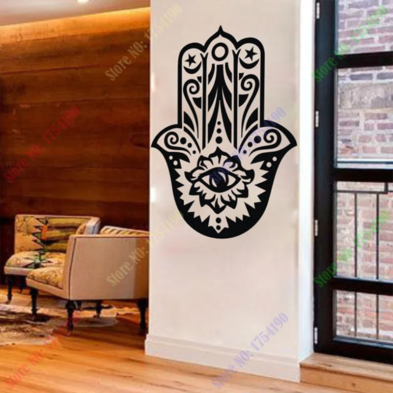 Hamsa Hand Om Yoga Buddhism Wall Stickers, Bedroom Murals Wall Say Quote Word Lettering Art Vinyl Sticker Decal Home Decor Words