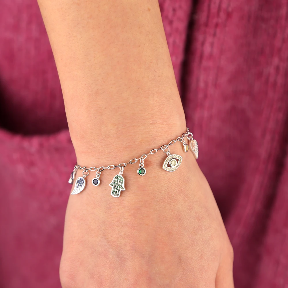 charm charming link chain bracelet silver plated gold color colorful cz paved lucky lovely charm women girl gift bracelets