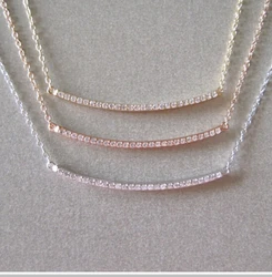 2018 factory 925 sterling silver jewelry,Guarantee 100% silver micro pave cz curve bar silver necklace,gold,rose gold silver