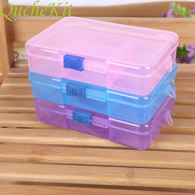 Jewelry Organizer Box 5 Grids Plastic Storage Box Case Portable Earring Bead Screw Display Organizer Nail Art Tip Case