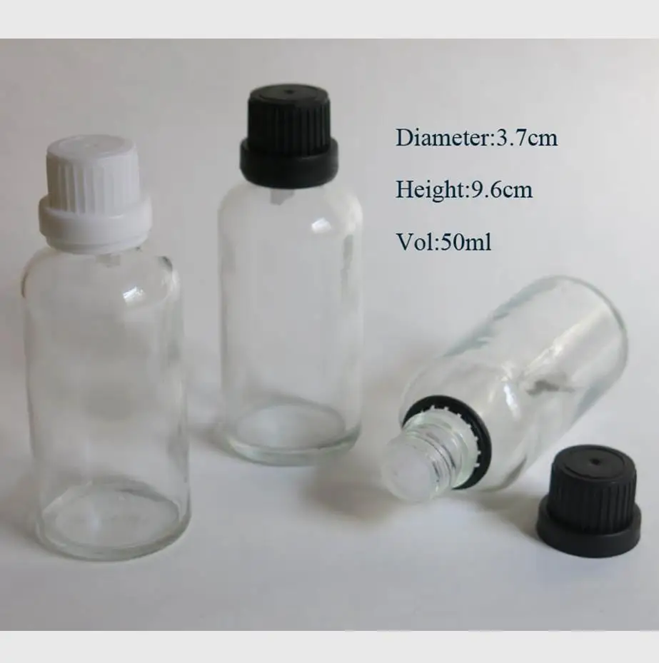 

wholesale 100PC/lot 50ml clear glass bottle with reducer dropper and tamper evident lid, clear glass 50ml essential oil bottle