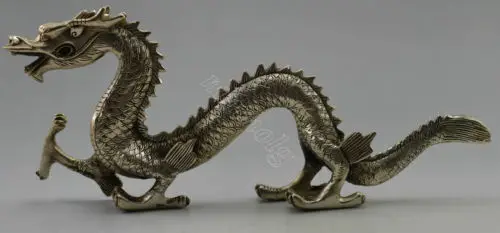 Exquisite Chinese Collectible Decorated Old Handwork Tibetan Silver  Dragon Statue sculpture