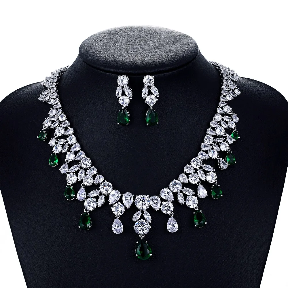 

Crystal CZ Cubic Zirconia Bridal Wedding Necklace Earring Set Jewelry Sets for Women Accessories CN10126