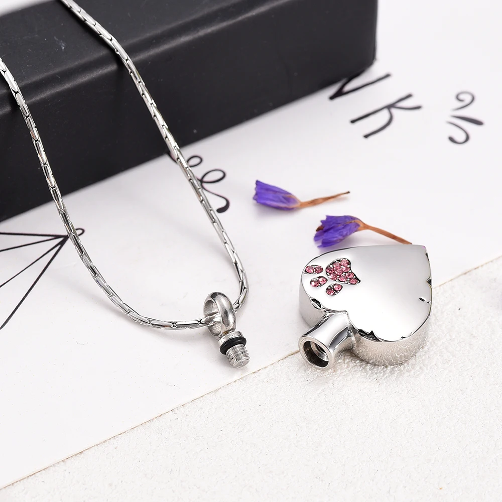 Heart With Paw Pet Memorial Jewelry Urn Necklace for Ashes  Cremation Jewelry  Urn Charm Memorial Necklace for Girl/Women