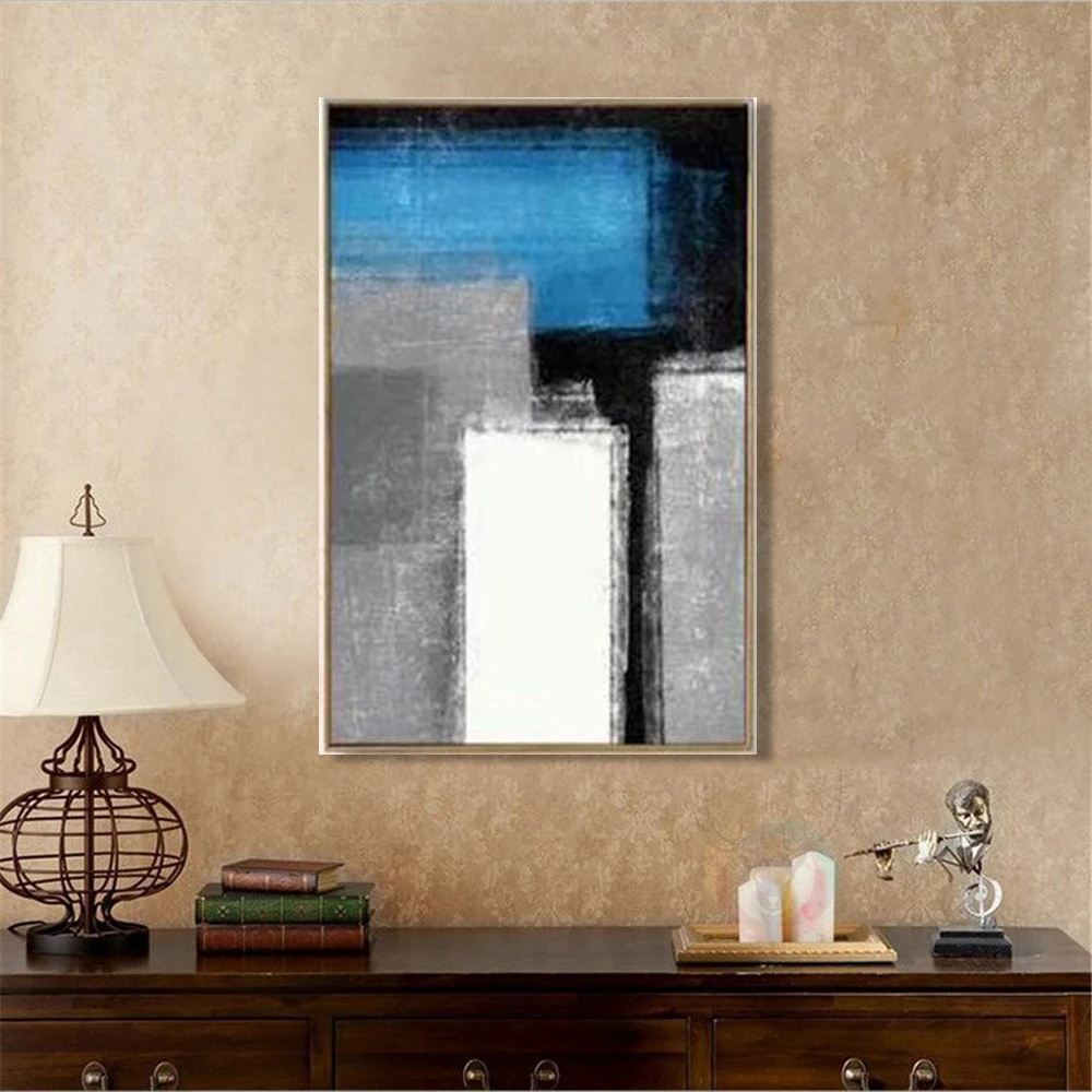 Hand-painted High Quality Modern Blue Gray Black Oil Painting on Canvas for Wall Art Decor New Style Abstract Oil Painting