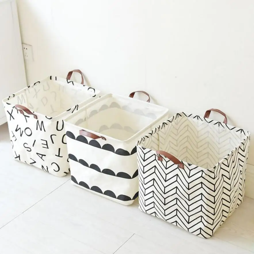 Upscale Home decoration Foldable Bathroom Dirty Clothes Laundry Storage Buckets box Bag Kids Toy Cotton Linen Storage Basket