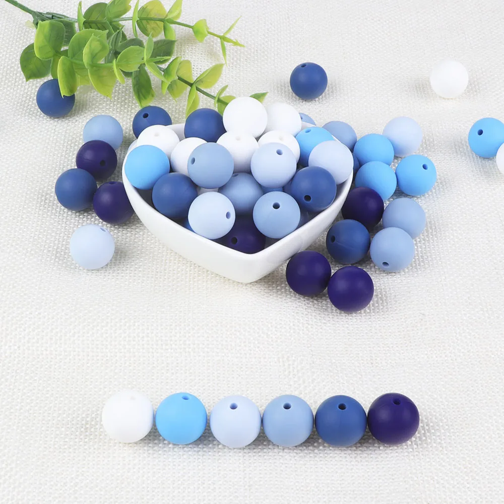 Joepada 100pcs 15mm Silicone Beads Baby Teething Chewable Teether Pacifier Clips Beads Food Grade Silicone BPA Free Teething Toy