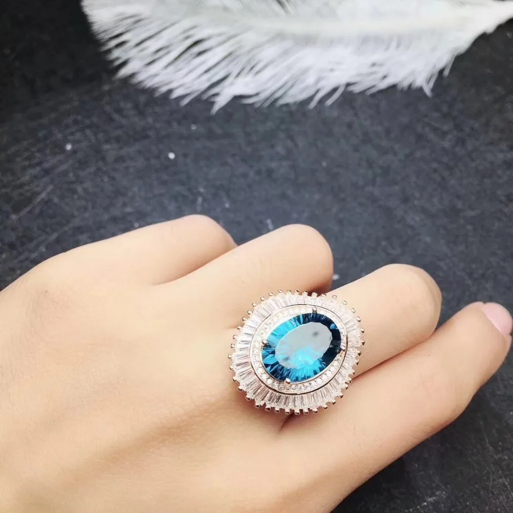 

Natural blue topaz ring Free shipping Natural real blue topaz 925 sterling silver Fine jewelry 10*14mm