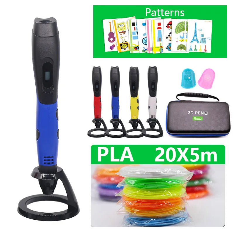 Stylo 3D pour enfants avec poignée, 20 couleurs, filament de 1.75mm, sac de rangement, facile à transporter, meilleurs cadeaux d'anniversaire/de noël