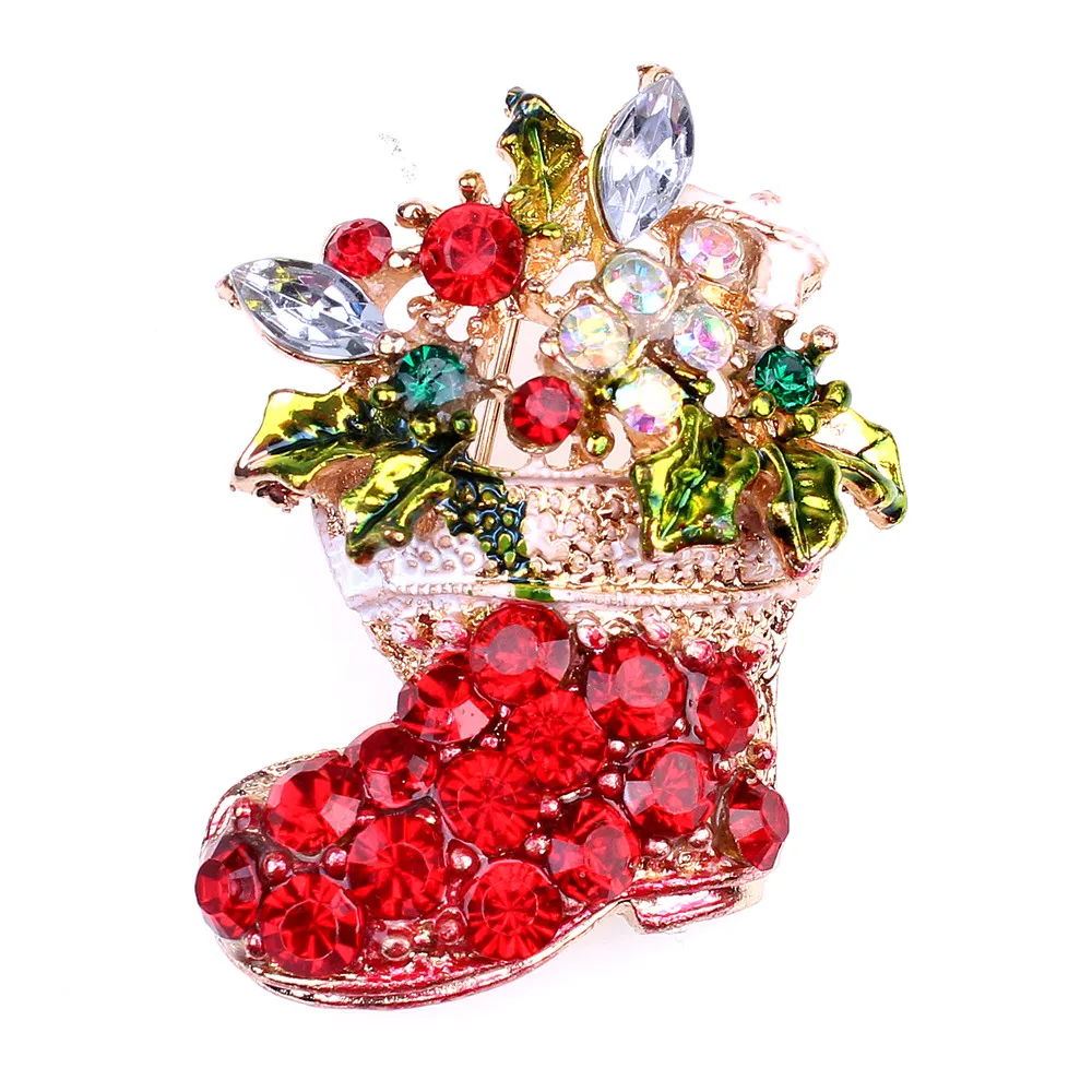 2018 Vintage Christmas Santa Sock Pattern Brooch Pins Female Fashion Rhinestone Pins Best Merry Christmas Gifts For Women