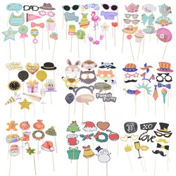 Happy Birthday Photo Booth Props DIY Flamingo Fox Mask Photobooth Props Photo Accessories Baby Shower Event Party Decoration