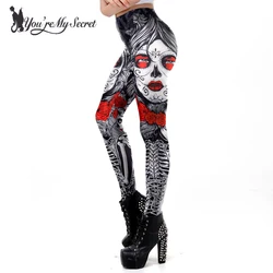 Você é o Meu Segredo-Leggings de Fitness Estampado Caveira Feminina, Calça Estrias Rosa, Halloween Party Wear, Horror, Novo