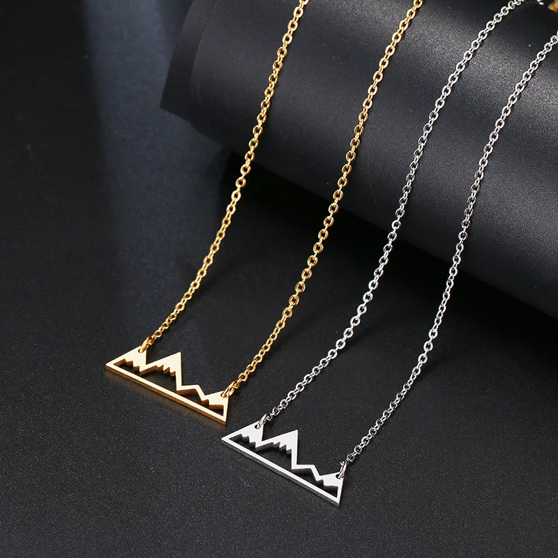 DOTIFI Stainless Steel Necklace Minimalist Mountain Top Pendant Snowy Mountain Necklace Hiking Outdoor Travel Jewelry Mountains