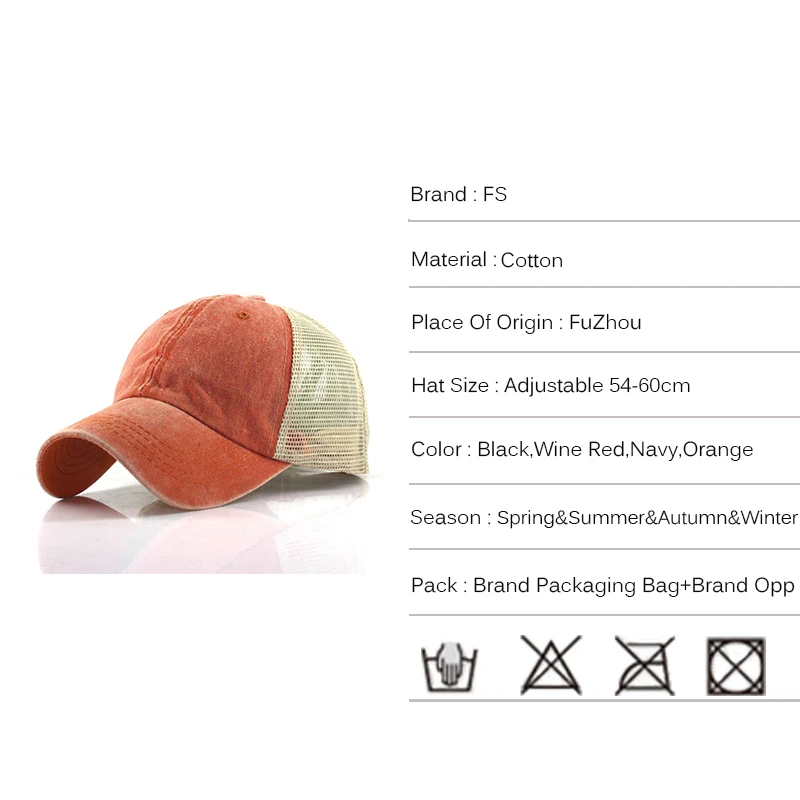 FS 2024 Orange Summer Mesh Trucker Hats For Men Breathable Women Baseball Cap Snapback Hat Streetwear Hip Hop Caps Gorra Mujer