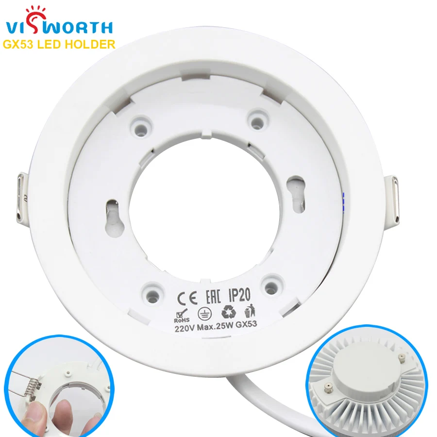 VisWorth Circular GX53 Lamp Bases High Quality ABS Material GX53 LED Holder For Cabinet Lamp With 9 CM Cable Length