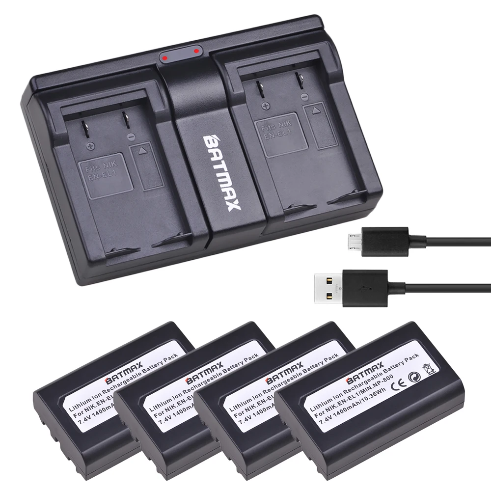 Batmax 4pcs EN-EL1 ENEL1 Camera battery+USB Dual Charger for Nikon Coolpix 500 775 880 885 990 995 4300 4500 4800 5000 5400 5700