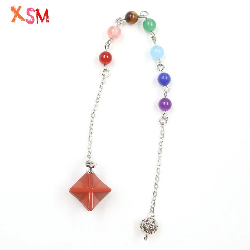 xinshangmie Natural Small Merkaba Natural Red Stone Pendulum Reiki Healing Point Pendant 7 Chakra Fashion Jewelry Gift 1Pcs