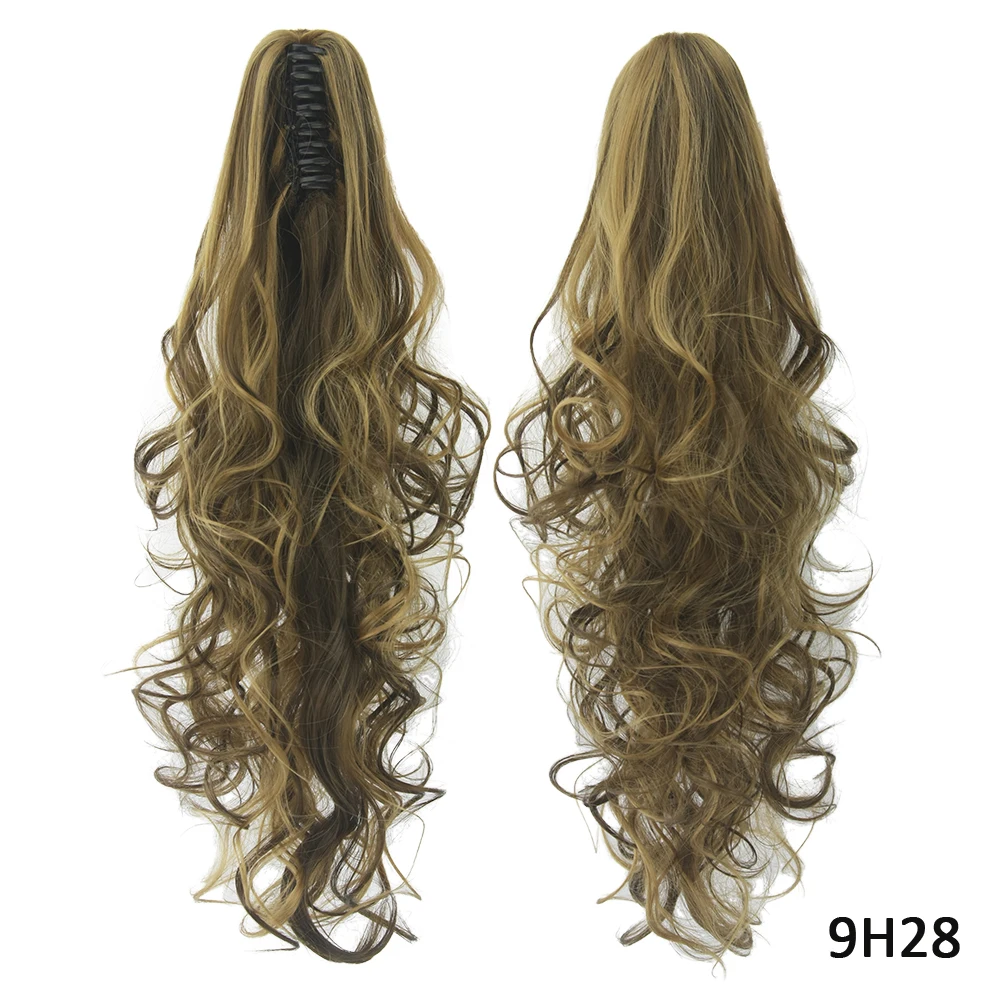 Soowee Black Gray Wavy Synthetic Hair Pony Tail Claw Ponytail Clip In Hair Extensions Hairpiece Hair Accessories for Women