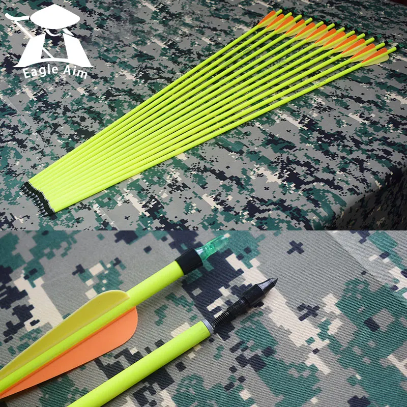 Hot 6/12pcs Hunting 30inch Spine 500 Composite Bow Yellow shaft Carbon Arrow Replaceable  4inch Vanes ID6.2mm Fishing Arrow